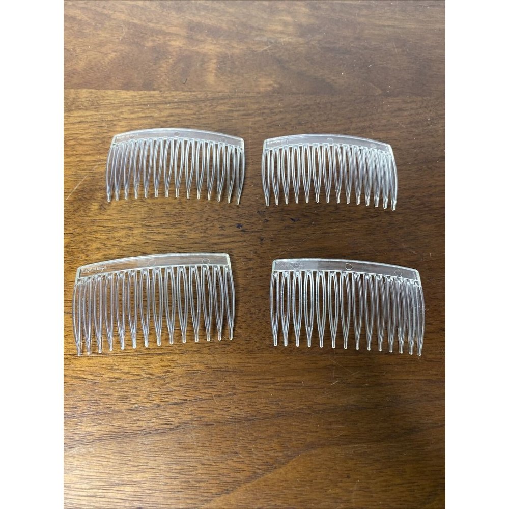 Vintage Clear Kant Slip Side Combs Barrette Clips Made in USA Set of 4